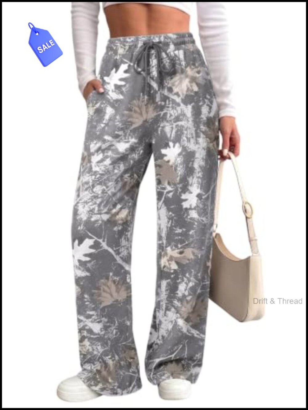 Womens Wide Leg Sweatpants High Waisted Drawstring Elastic